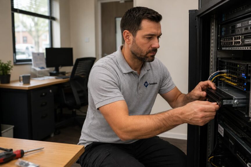 IT engineer working on-site at a small business