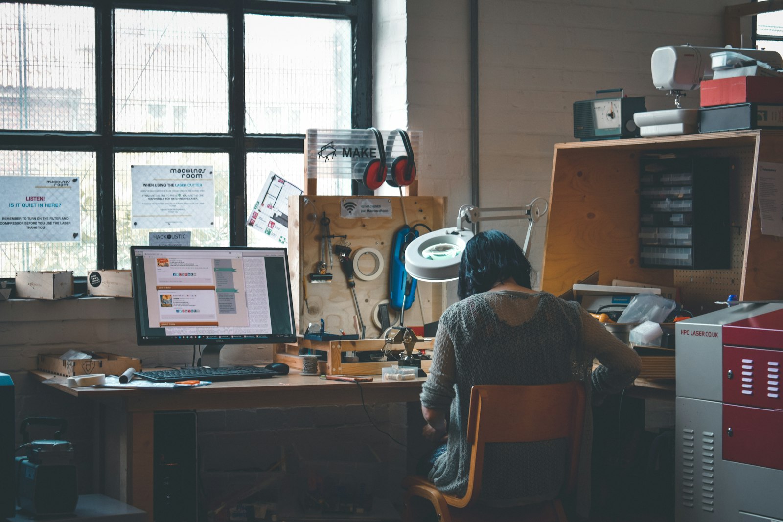 Local business owner working at a desk
