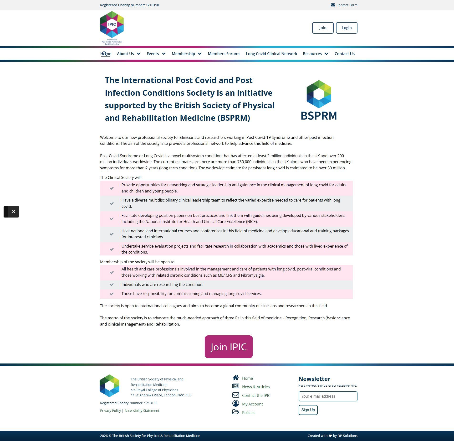 International Post Covid and Post Infection Conditions Society website