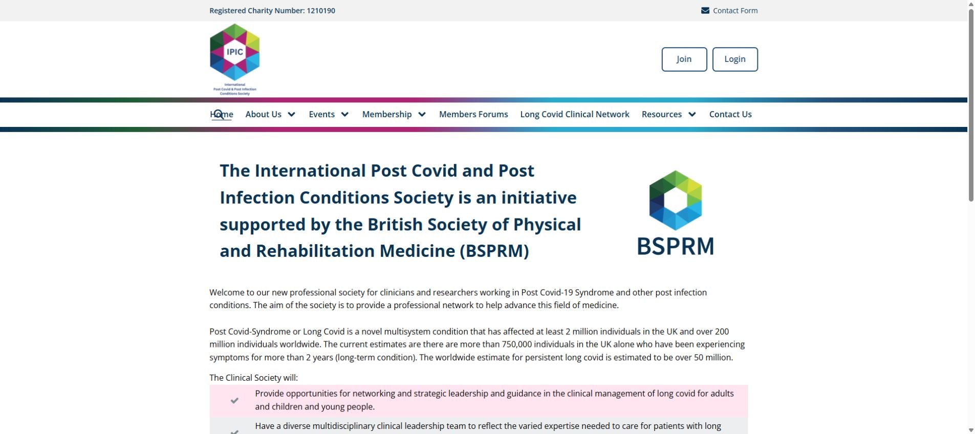 International Post Covid and Post Infection Conditions Society website